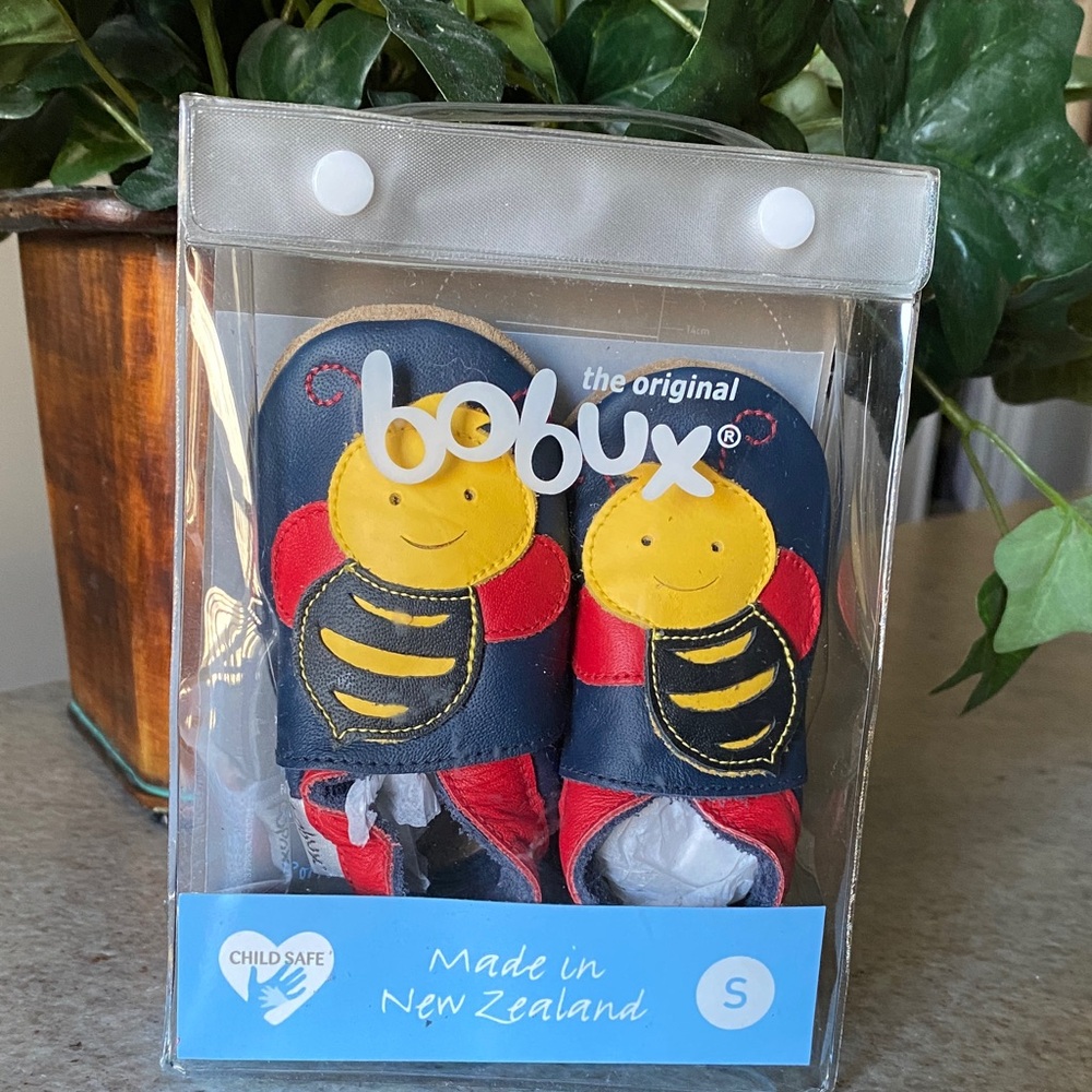 Bobux Navy and Red Baby Shoes with Bee Design